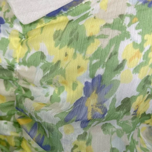 ASOS ruched puff sleeve maxi dress white base yellow blue floral print - Picture 7 of 15